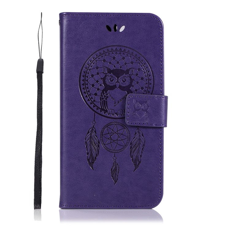 Imprint Dream Catcher Owl Magnetic Wallet PU Leather Stand Protective Cover for Huawei Honor 9 Lite/Honor 9 Youth Edition - Purple-2