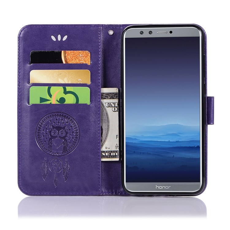 Imprint Dream Catcher Owl Magnetic Wallet PU Leather Stand Protective Cover for Huawei Honor 9 Lite/Honor 9 Youth Edition - Purple-4