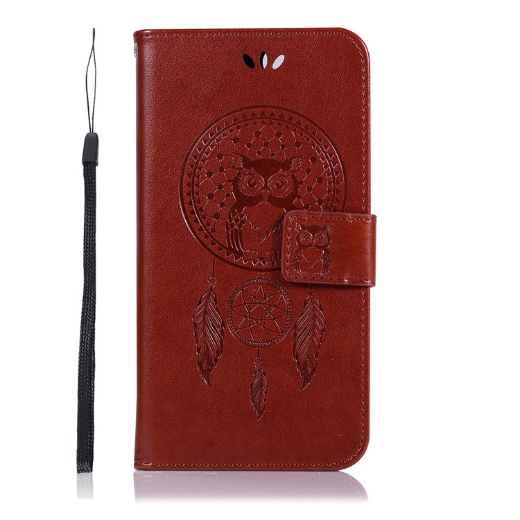 Imprint Dream Catcher Owl Magnetic Wallet PU Leather Stand Protective Shell for Huawei Honor 9 Lite/Honor 9 Youth Edition - Brown-2