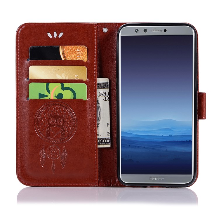 Imprint Dream Catcher Owl Magnetic Wallet PU Leather Stand Protective Shell for Huawei Honor 9 Lite/Honor 9 Youth Edition - Brown-4