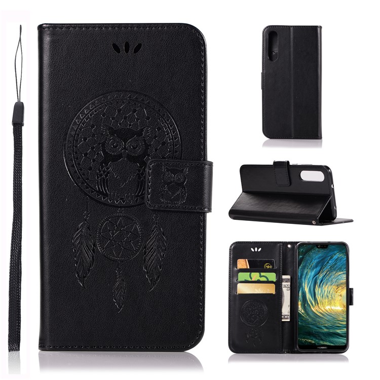 Imprint Owl Dream Catcher Wallet Leather Stand Case for Huawei P20 Pro - Black-1