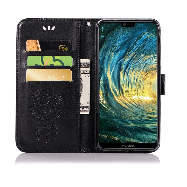 Imprint Owl Dream Catcher Wallet Leather Stand Case for Huawei P20 Pro - Black-4