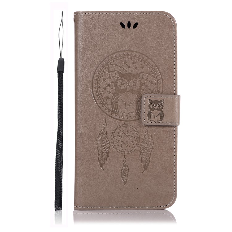 Imprint Owl Dream Catcher Wallet Leather Stand Cover for Huawei P20 Pro - Grey-2