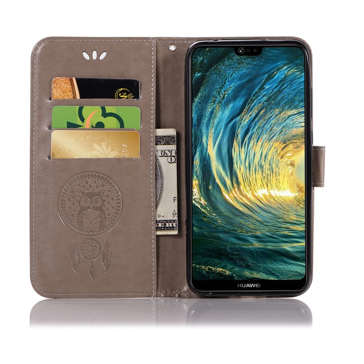 Imprint Owl Dream Catcher Wallet Leather Stand Cover for Huawei P20 Pro - Grey-4