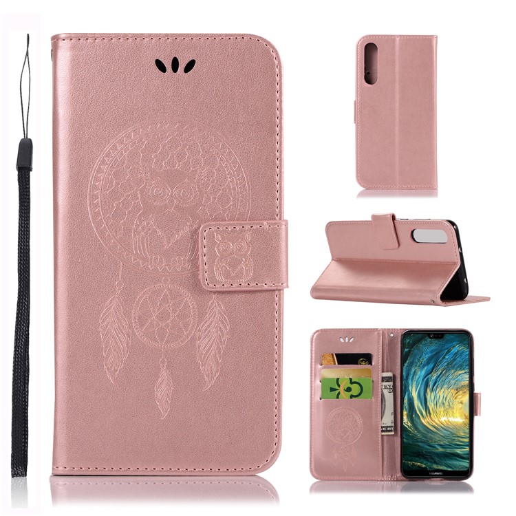 Imprint Owl Dream Catcher Wallet Leather Stand Shell for Huawei P20 Pro - Rose Gold-1