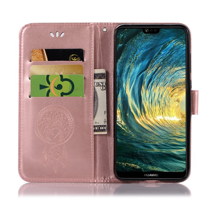 Imprint Owl Dream Catcher Wallet Leather Stand Shell for Huawei P20 Pro - Rose Gold-4
