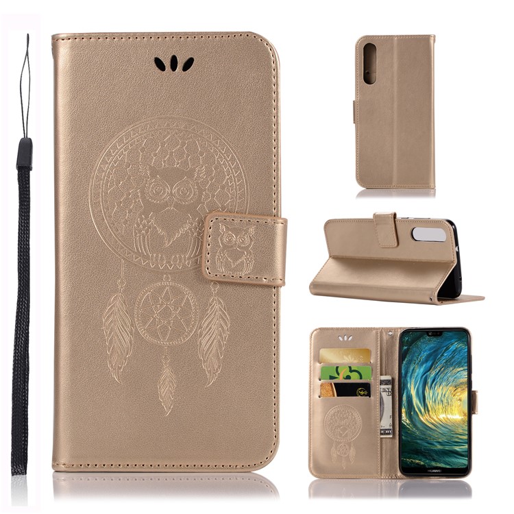 Imprint Owl Dream Catcher Wallet Leather Phone Case for Huawei P20 Pro - Gold-1