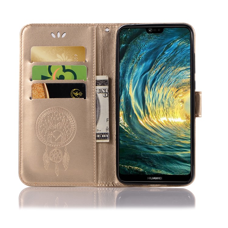 Imprint Owl Dream Catcher Wallet Leather Phone Case for Huawei P20 Pro - Gold-4