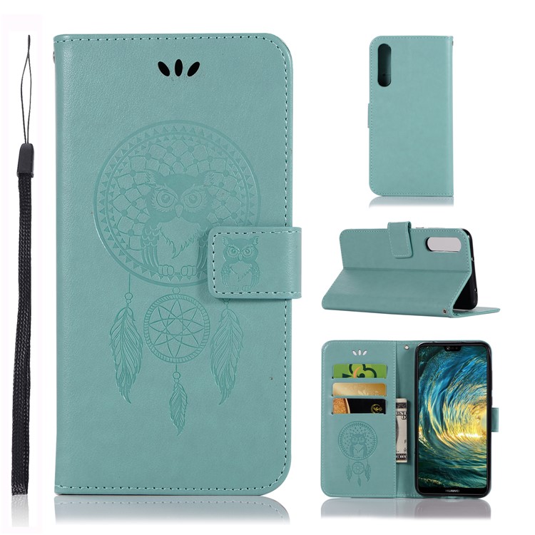 Imprint Owl Dream Catcher Wallet Leather Phone Cover for Huawei P20 Pro - Cyan-1
