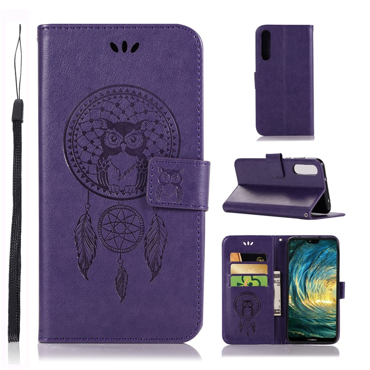Imprint Owl Dream Catcher Wallet Leather Shell Case for Huawei P20 Pro - Purple-1
