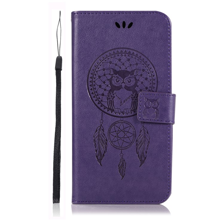 Imprint Owl Dream Catcher Wallet Leather Shell Case for Huawei P20 Pro - Purple-2