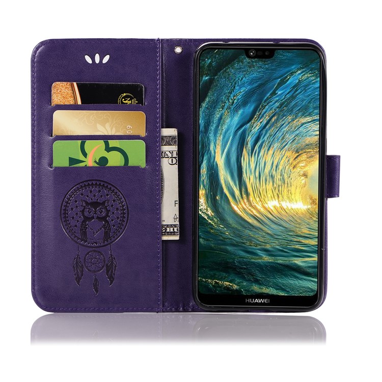 Imprint Owl Dream Catcher Wallet Leather Shell Case for Huawei P20 Pro - Purple-4