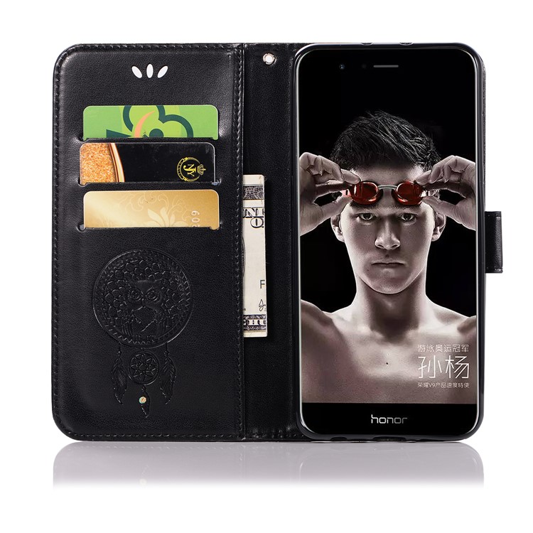 Imprint Owl Dream Catcher Wallet Leather Case for Huawei Honor V10/View 10 - Black-4