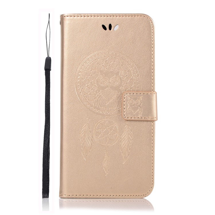 Imprint Owl Dream Catcher Wallet Leather Mobile Case for Huawei Honor V10/View 10 - Gold-2