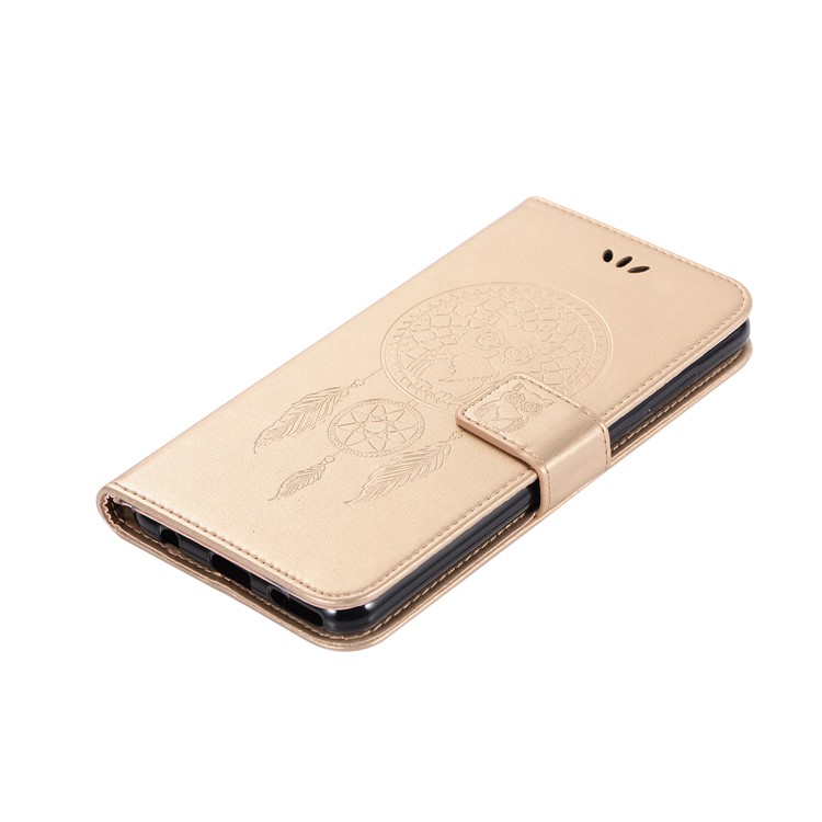 Imprint Owl Dream Catcher Wallet Leather Mobile Case for Huawei Honor V10/View 10 - Gold-7