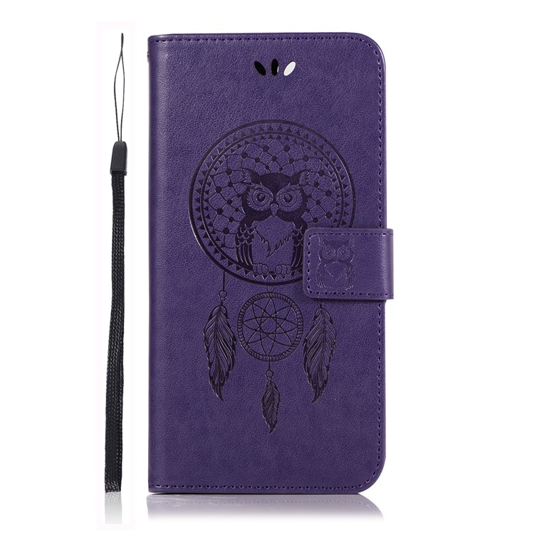 Imprint Owl Dream Catcher Wallet Leather Mobile Casing for Huawei Honor V10/View 10 - Purple-2