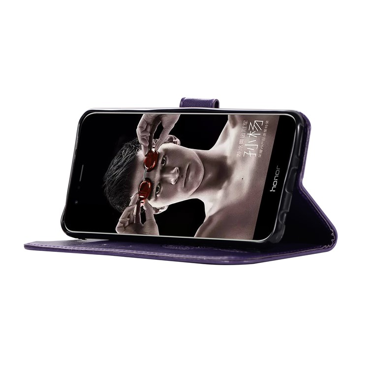 Imprint Owl Dream Catcher Wallet Leather Mobile Casing for Huawei Honor V10/View 10 - Purple-5