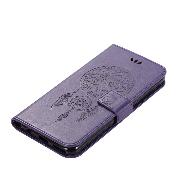 Imprint Owl Dream Catcher Wallet Leather Mobile Casing for Huawei Honor V10/View 10 - Purple-7