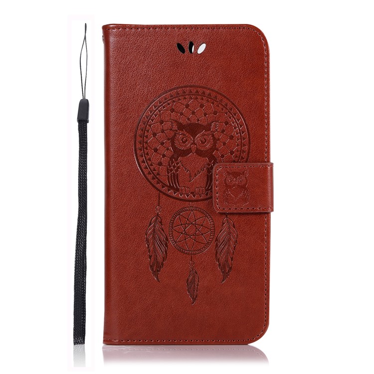 Imprint Owl Dream Catcher Wallet Leather Protector Cover for Huawei Honor V10/View 10 - Brown-2