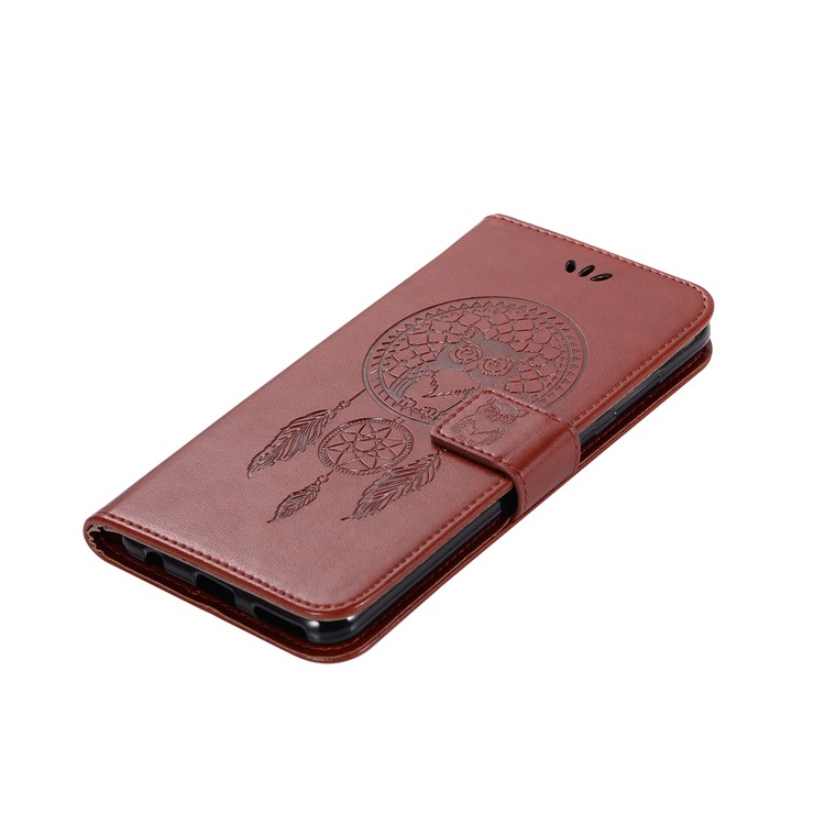 Imprint Owl Dream Catcher Wallet Leather Protector Cover for Huawei Honor V10/View 10 - Brown-7