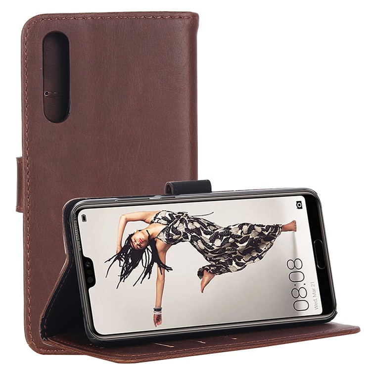 Funda Móvil De La Cartera De Cuero Del Estilo Retro De La Textura Loca Del Caballo Para Huawei P20 Favorable - Café-1