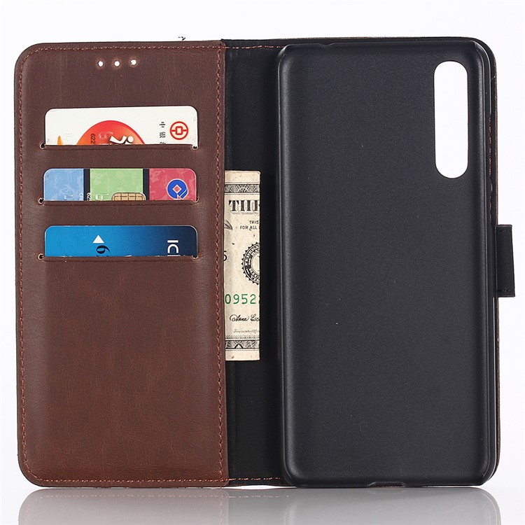 Funda Móvil De La Cartera De Cuero Del Estilo Retro De La Textura Loca Del Caballo Para Huawei P20 Favorable - Café-4