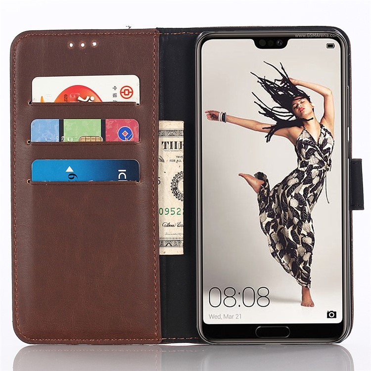 Funda Móvil De La Cartera De Cuero Del Estilo Retro De La Textura Loca Del Caballo Para Huawei P20 Favorable - Café-8
