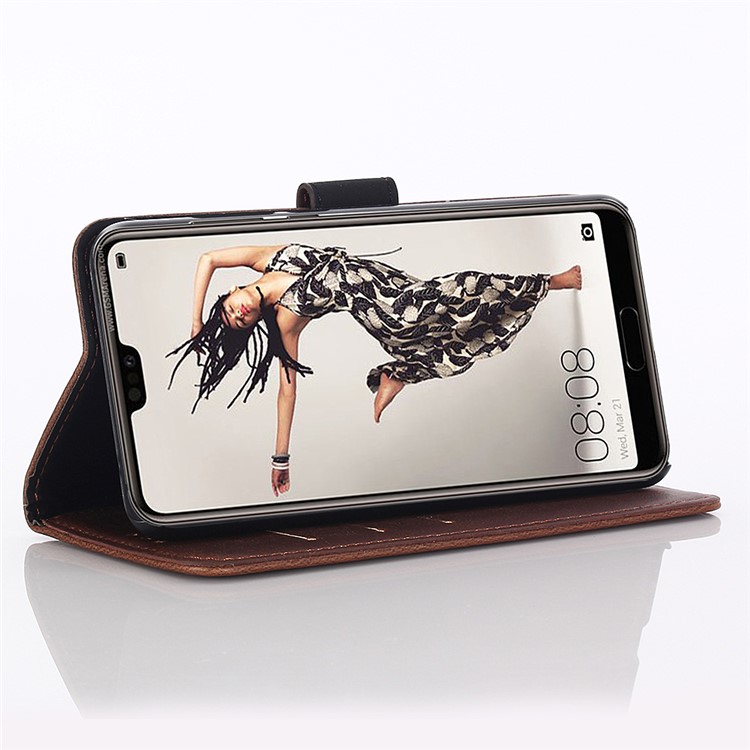 Funda Móvil De La Cartera De Cuero Del Estilo Retro De La Textura Loca Del Caballo Para Huawei P20 Favorable - Café-9
