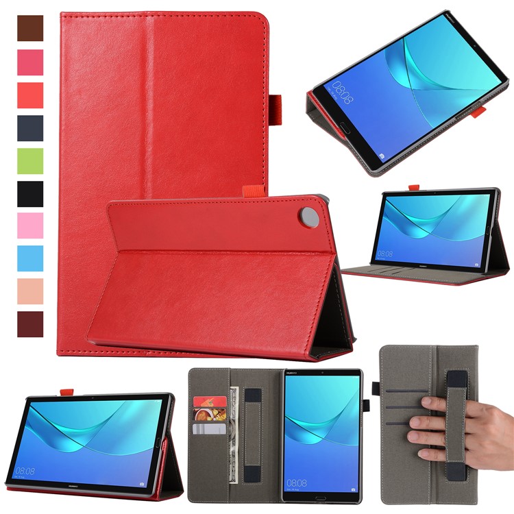 Wallet Stand Leather Cover with Elastic Band for Huawei MediaPad M5 8 - Red-1