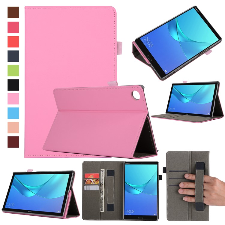 Wallet Stand Leather Casing with Elastic Band for Huawei MediaPad M5 8 - Pink-1