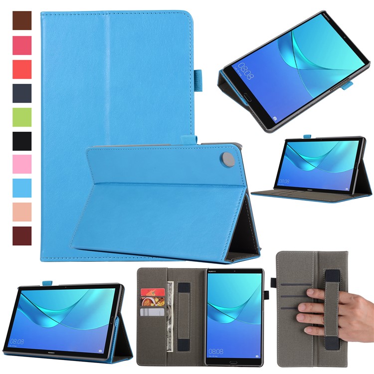 Wallet Stand Leather Protective Shell with Elastic Band for Huawei MediaPad M5 8 - Baby Blue-1