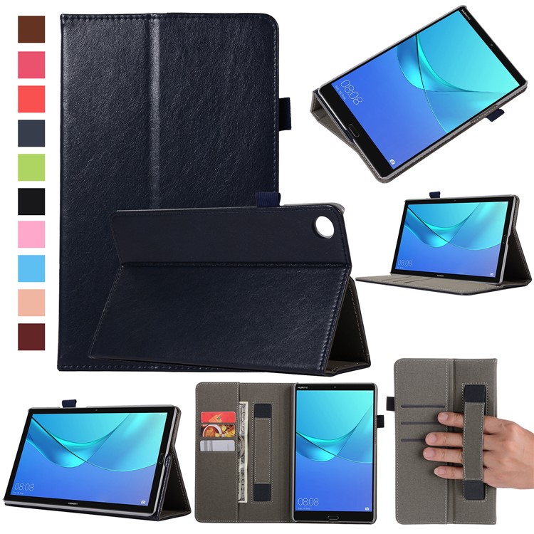 Wallet Stand Leather Protective Casing with Elastic Band for Huawei MediaPad M5 8 - Dark Blue-1