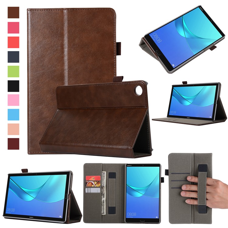 Wallet Stand Elastic Band Leather Case for Huawei MediaPad M5 8 - Brown-1