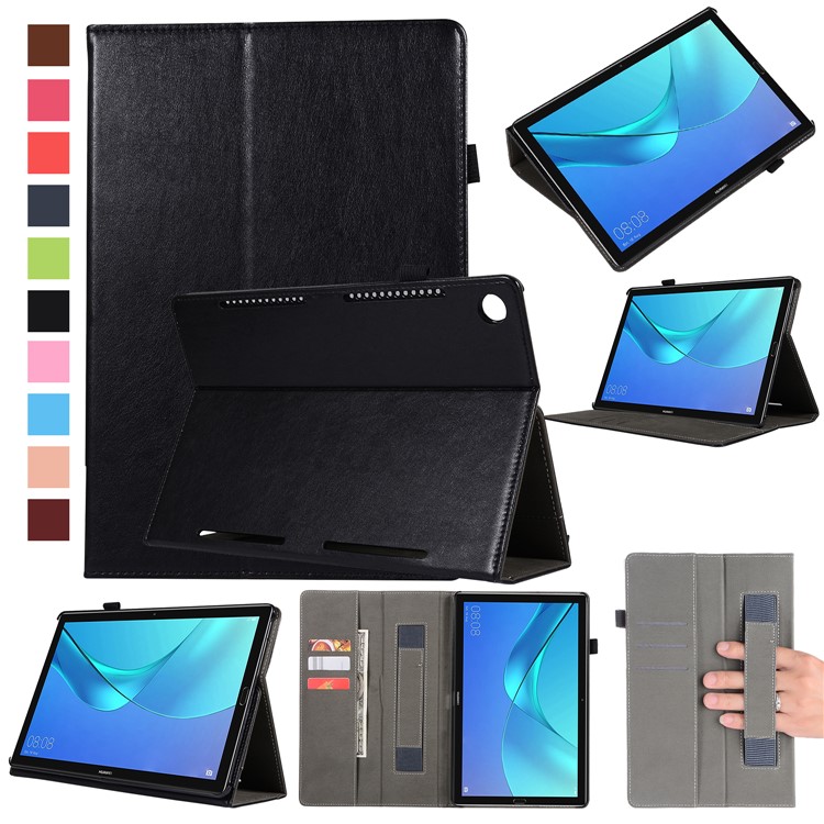 Wallet Stand Leather Case with Elastic Band for Huawei MediaPad M5 10/M5 10 (Pro) - Black-1