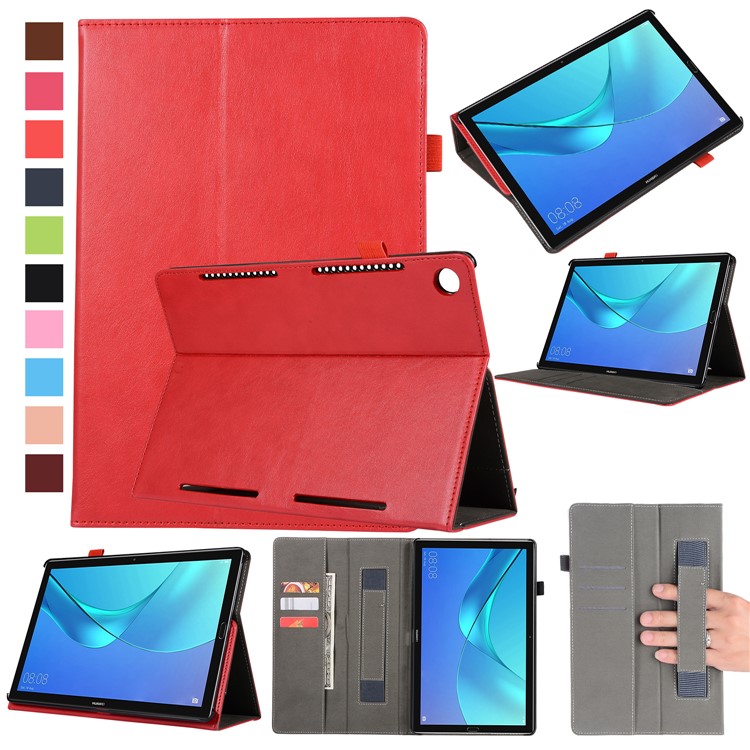 Wallet Stand Leather Cover with Elastic Band for Huawei MediaPad M5 10/M5 10 (Pro) - Red-1