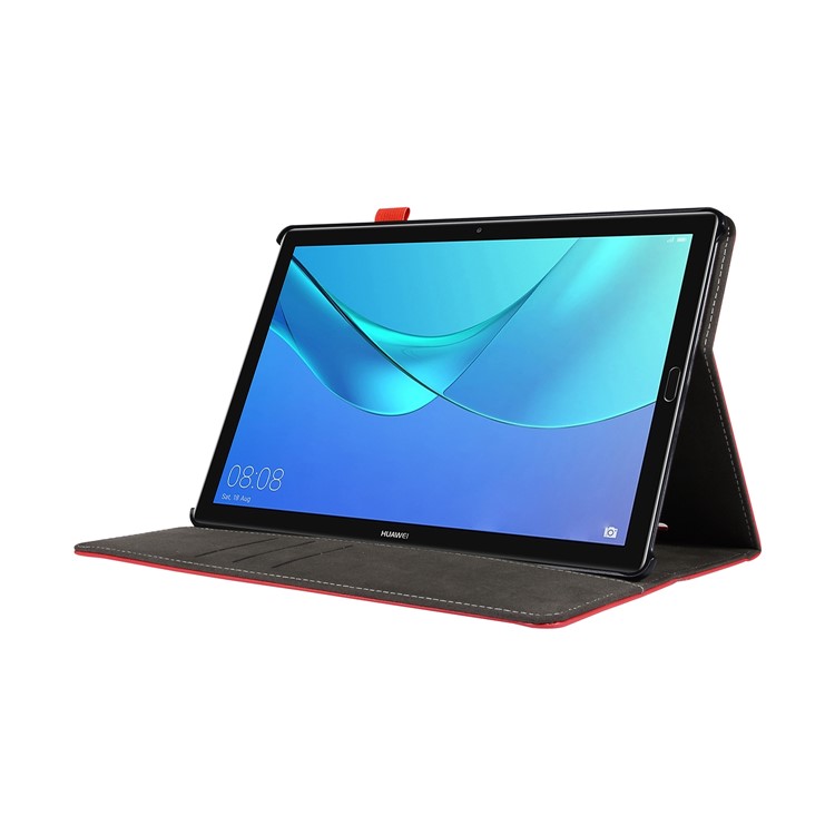 Wallet Stand Leather Cover with Elastic Band for Huawei MediaPad M5 10/M5 10 (Pro) - Red-5