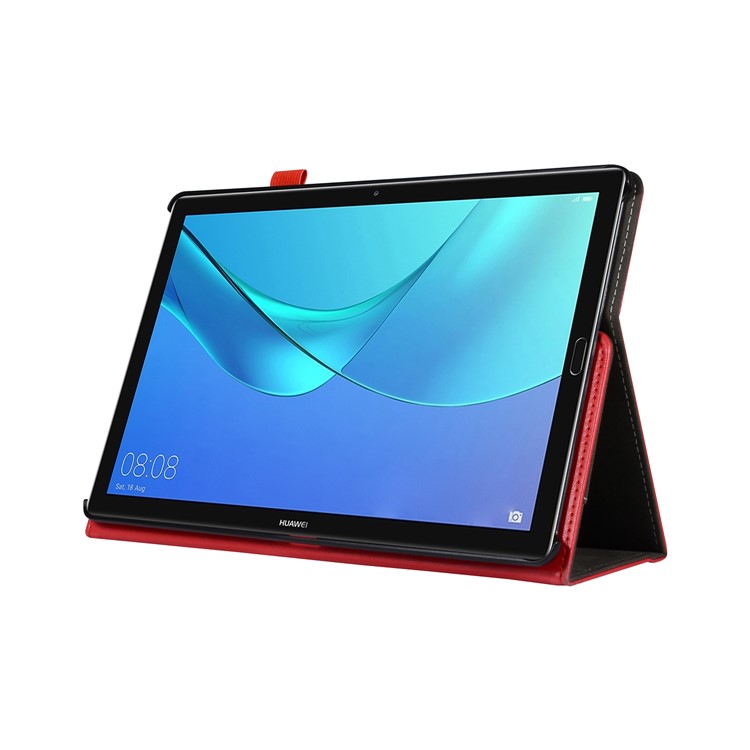 Wallet Stand Leather Cover with Elastic Band for Huawei MediaPad M5 10/M5 10 (Pro) - Red-6