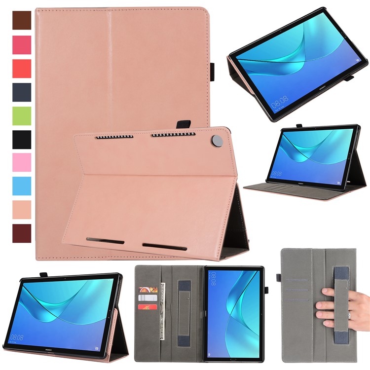 Wallet Stand Leather Protector Cover with Elastic Band for Huawei MediaPad M5 10/M5 10 (Pro) - Gold-1