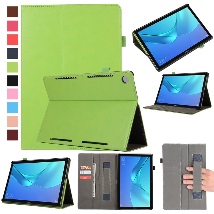 Wallet Stand Leather Protector Shell with Elastic Band for Huawei MediaPad M5 10/M5 10 (Pro) - Green-1