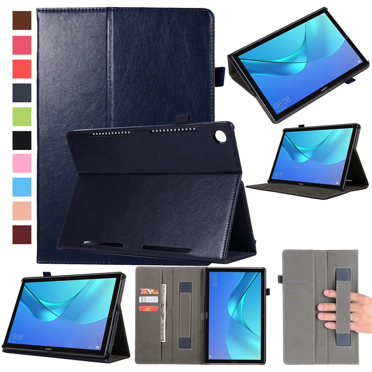 Wallet Stand Leather Tablet Cover Case with Elastic Band for Huawei MediaPad M5 10/M5 10 (Pro) - Dark Blue-1