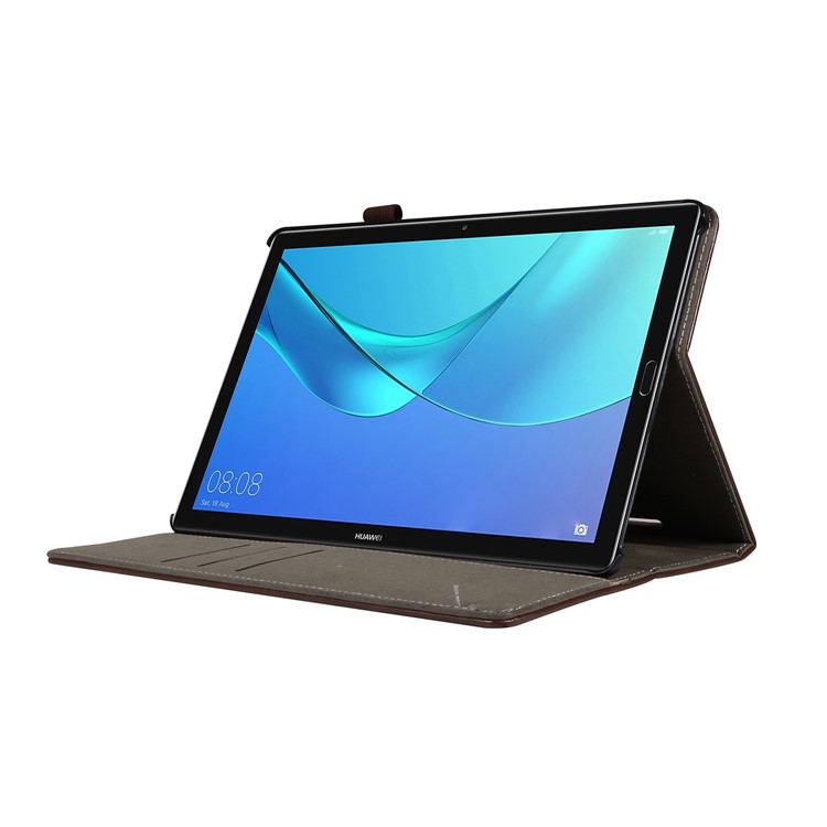 Wallet Stand Leather Case Shell with Elastic Band for Huawei MediaPad M5 10/M5 10 (Pro) - Brown-5