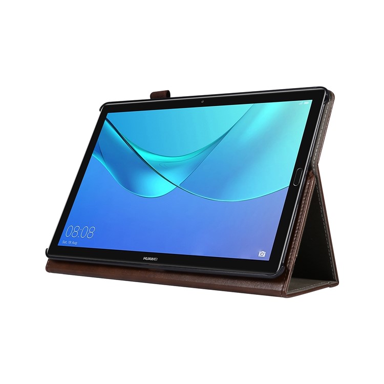 Wallet Stand Leather Case Shell with Elastic Band for Huawei MediaPad M5 10/M5 10 (Pro) - Brown-6