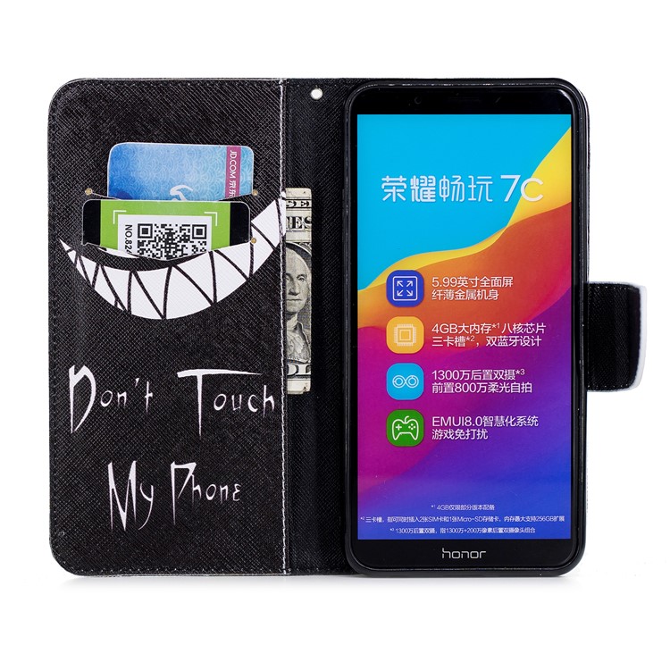 Pattern Printing Leather Wallet Cover for Huawei Honor 7C/Enjoy 8 /Y7 Prime (2018) - Do not Touch My Phone-8