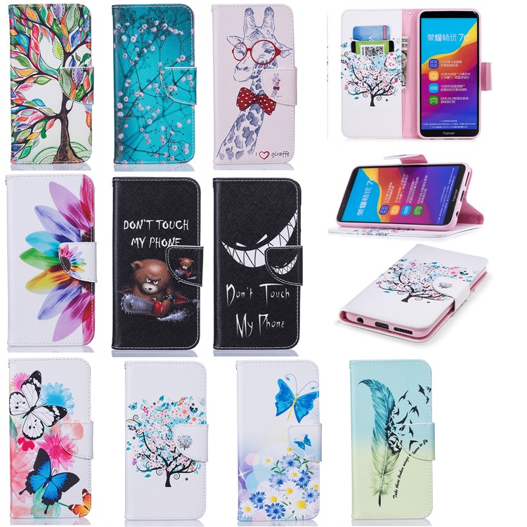 Pattern Printing Leather Wallet Cover for Huawei Honor 7C/Enjoy 8 /Y7 Prime (2018) - Do not Touch My Phone-9
