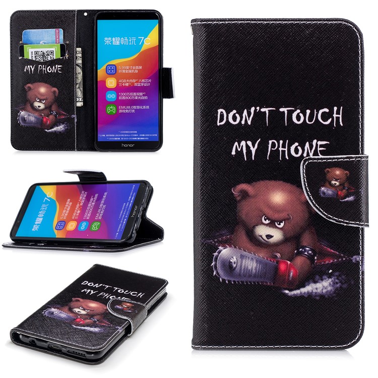 Pattern Printing Leather Card Holder Protection Flip Case for Huawei Honor 7C/Enjoy 8 /Y7 Prime (2018) - Brown Bear-1