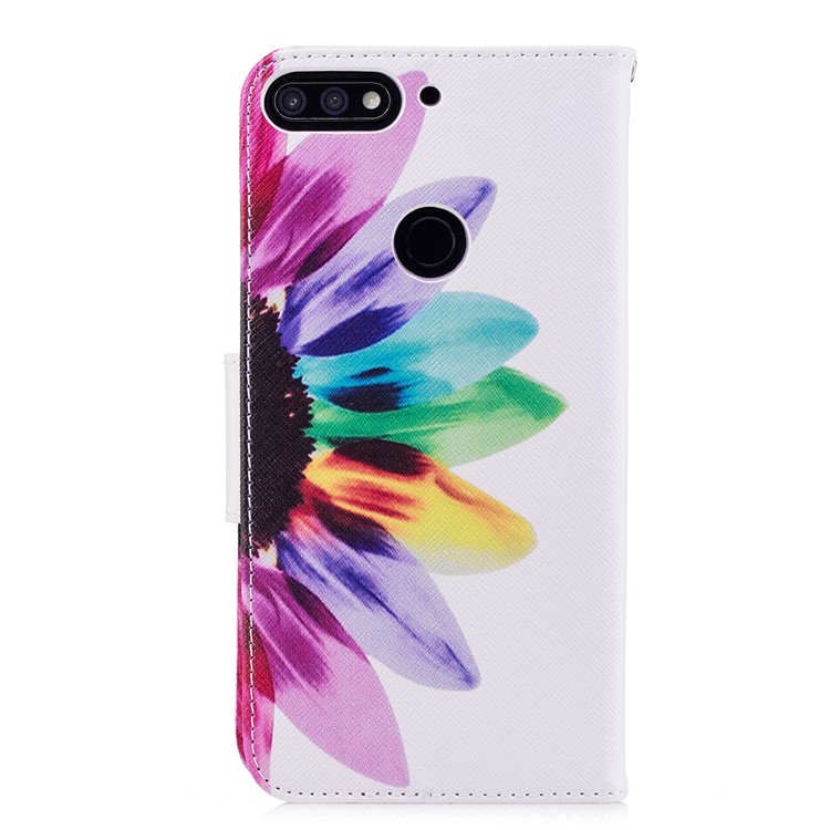 Pattern Printing Wallet Leather Stand Cover for Huawei Honor 7C/Enjoy 8 /Y7 Prime (2018) - Colorful Petals-3