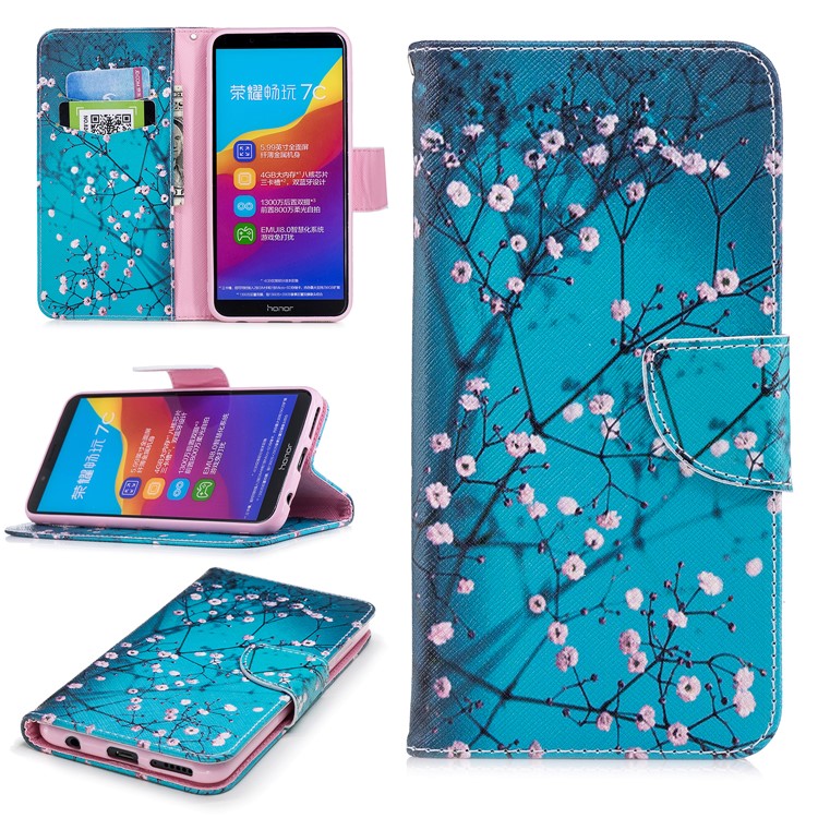 Pattern Printing Wallet Leather Stand Case for Huawei Y7 Prime (2018)/ Honor 7C/Enjoy 8 - Tree with Flowers-1