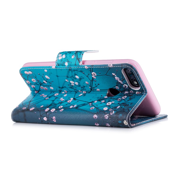 Pattern Printing Wallet Leather Stand Case for Huawei Y7 Prime (2018)/ Honor 7C/Enjoy 8 - Tree with Flowers-4