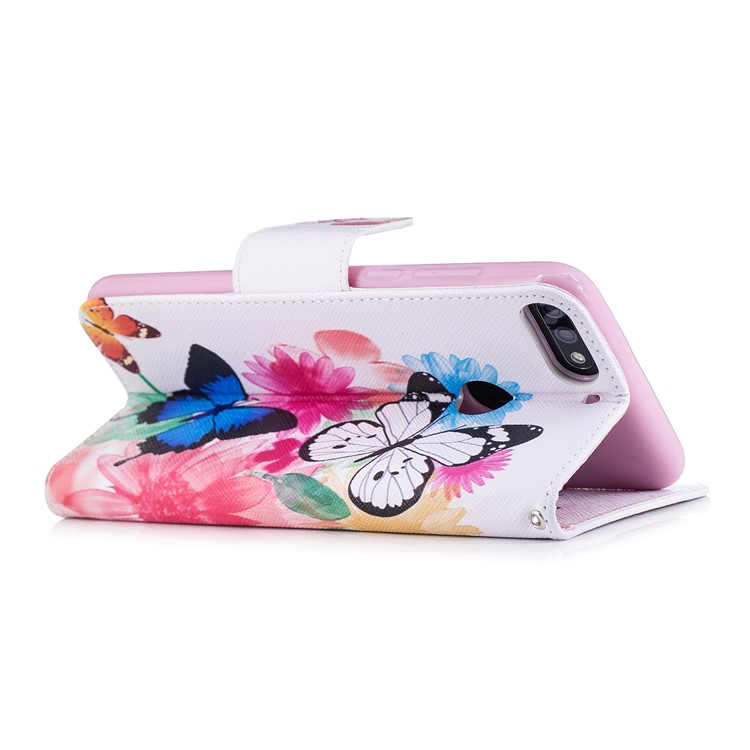 Pattern Printing Stand Leather Wallet Phone Cover Case for Huawei Y7 Prime (2018)/ Honor 7C/Enjoy 8 - Vivid Butterflies-4
