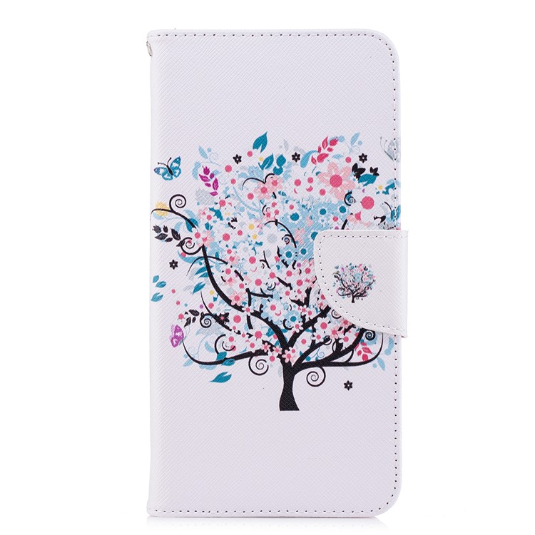 Pattern Printing Folio Leather Wallet Mobile Case Accessory for Huawei Y7 Prime (2018)/ Honor 7C/Enjoy 8 - Flowered Tree-2